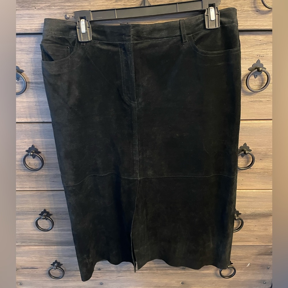 Black Suede Kenneth Cole Reaction Midi Skirt with slit in the middle